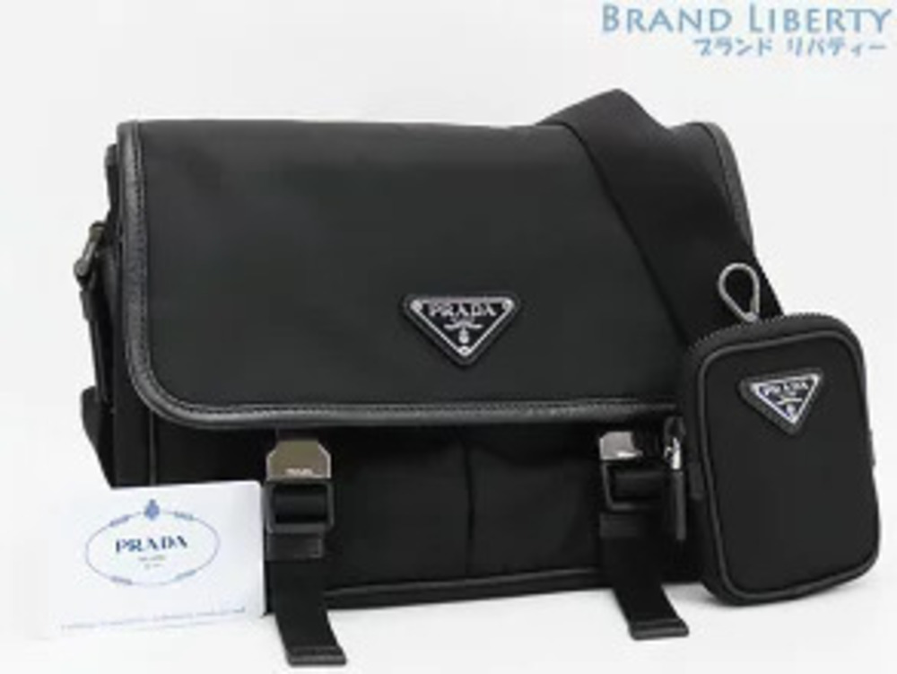 Prada Tessuto Saffiano Crossbody Shoulder Bag Messenger Pouch Clutch NERO Black